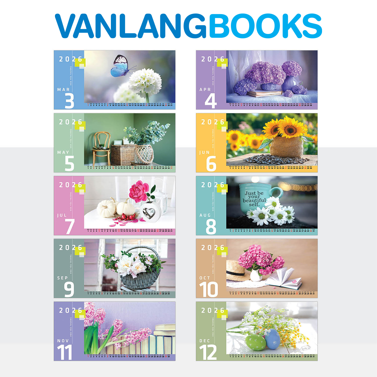 Lịch Bàn 2026 Vanlangbooks - Hoa Yêu Thương (VLLB11B) - Màu Cam
