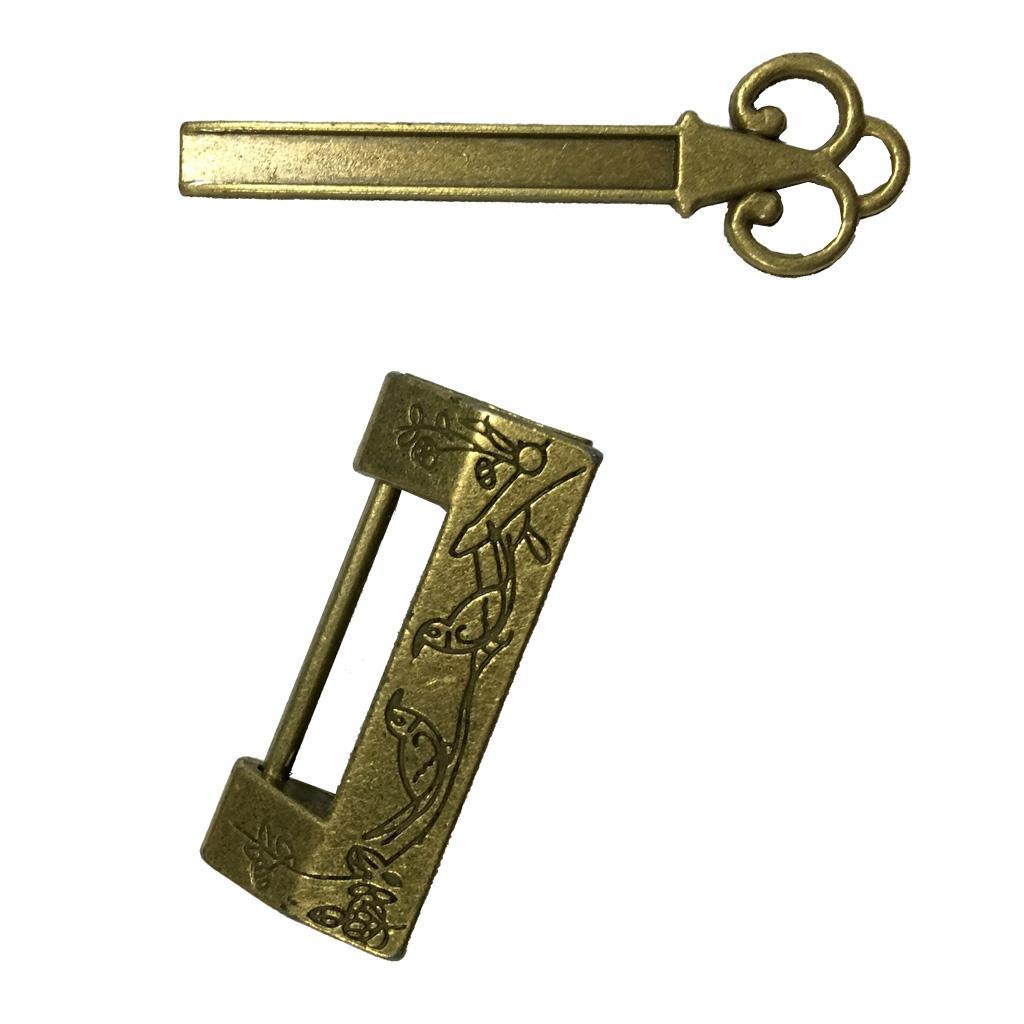 Retro Chinese Antique Style Brass Carved Bird Pattern Padlock Lock with Key