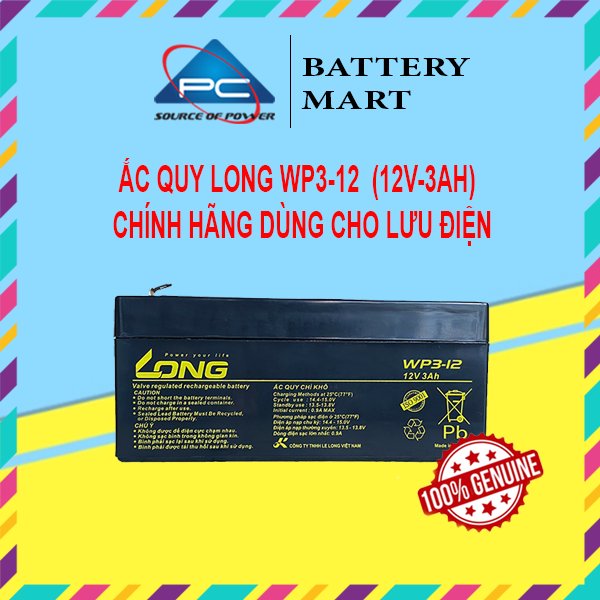 Ắc Quy LONG WP3-12 12V 3AH Chính Hãng Dùng Cho Cân Điện Tử, UPS, Thiết Bị Mạng...