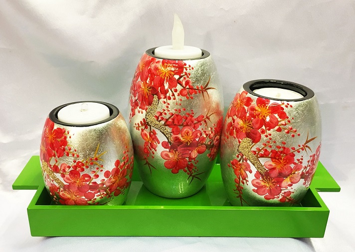 Chân nến cẩn trứng bộ 3 sơn mài