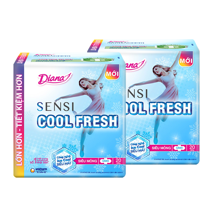 Bộ 2 Băng vệ sinh Diana Sensi Cool Fresh Siêu Mỏng Cánh gói 20 miếng