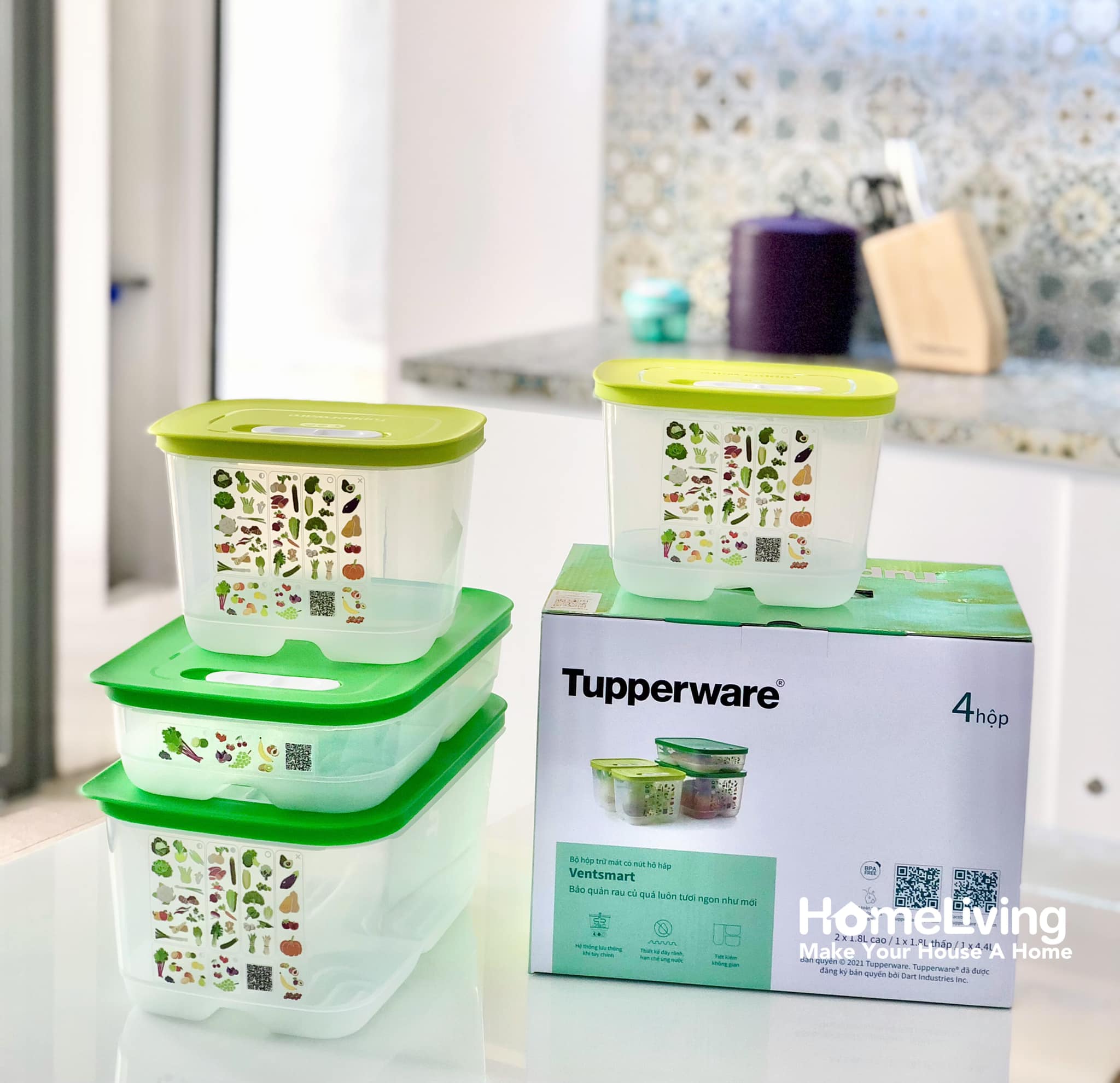 Bộ 4 Hộp Bảo Quản Thực Phẩm Tupperware Vensmart Vens 4