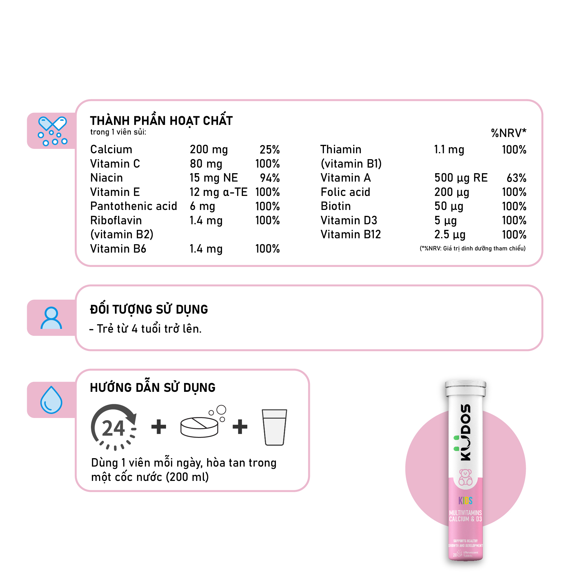 Combo Gia Đình - Viên Sủi Vitamin Canxi & D3 KUDOS KIDS + Viên Sủi KUDOS BONE + Viên Sủi KUDOS DAILY