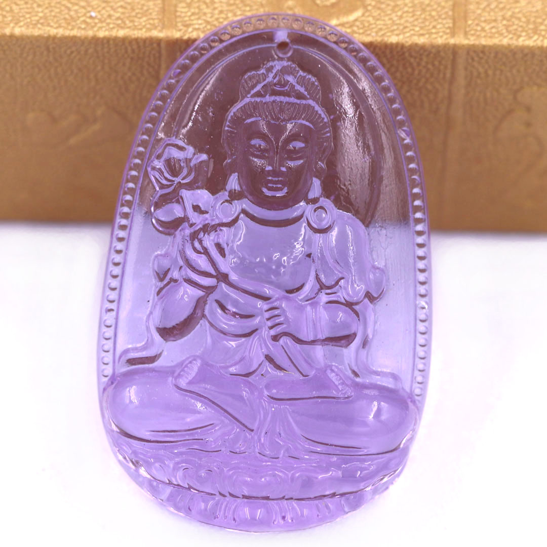 Mặt Phật Đại thế chí pha lê tím 1.9cm x 3cm  kèm vòng cổ dây chuyền inox vàng + móc inox vàng, Phật bản mệnh, mặt dây chuyền