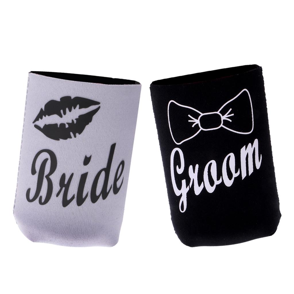 2pcs Bride Lips Groom Stubby Beer Tin Can Cooler Sleeve Holder Wedding Party