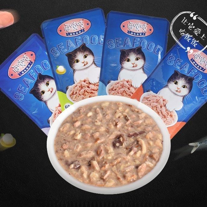 Pate cho mèo SEAFOOD đủ vị, Pate SEAFOOD cho mèo túi 60gr bổ dưỡng