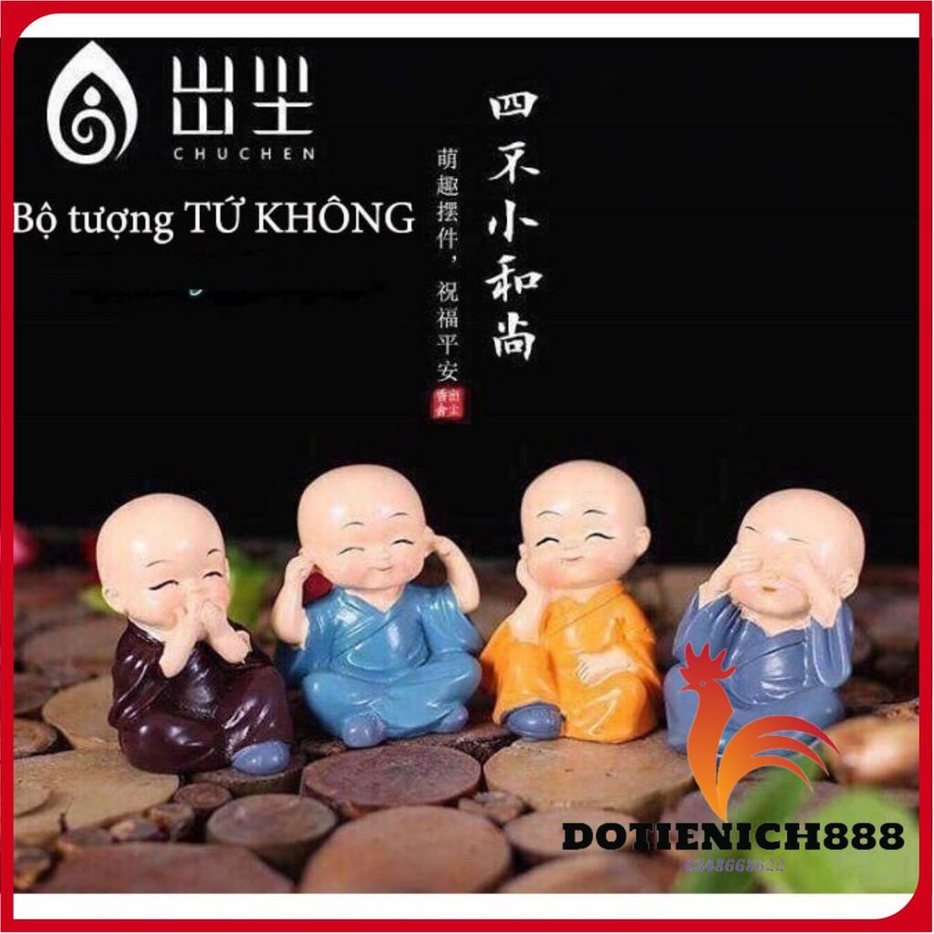 Bộ 4 tượng chú tiểu bốn hòa thượng tứ không mini để bàn làm việc đẹp bằng sứ an lạc