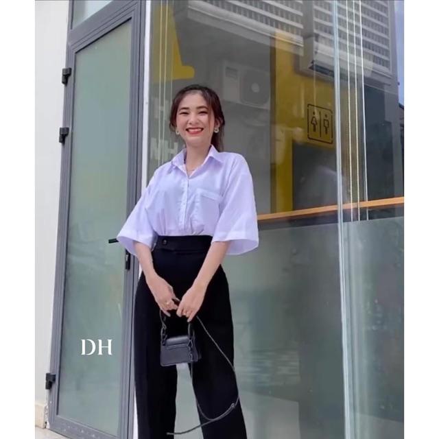 Áo Sơ Mi Trắng Tay Lỡ Có Túi Unisex Full Size