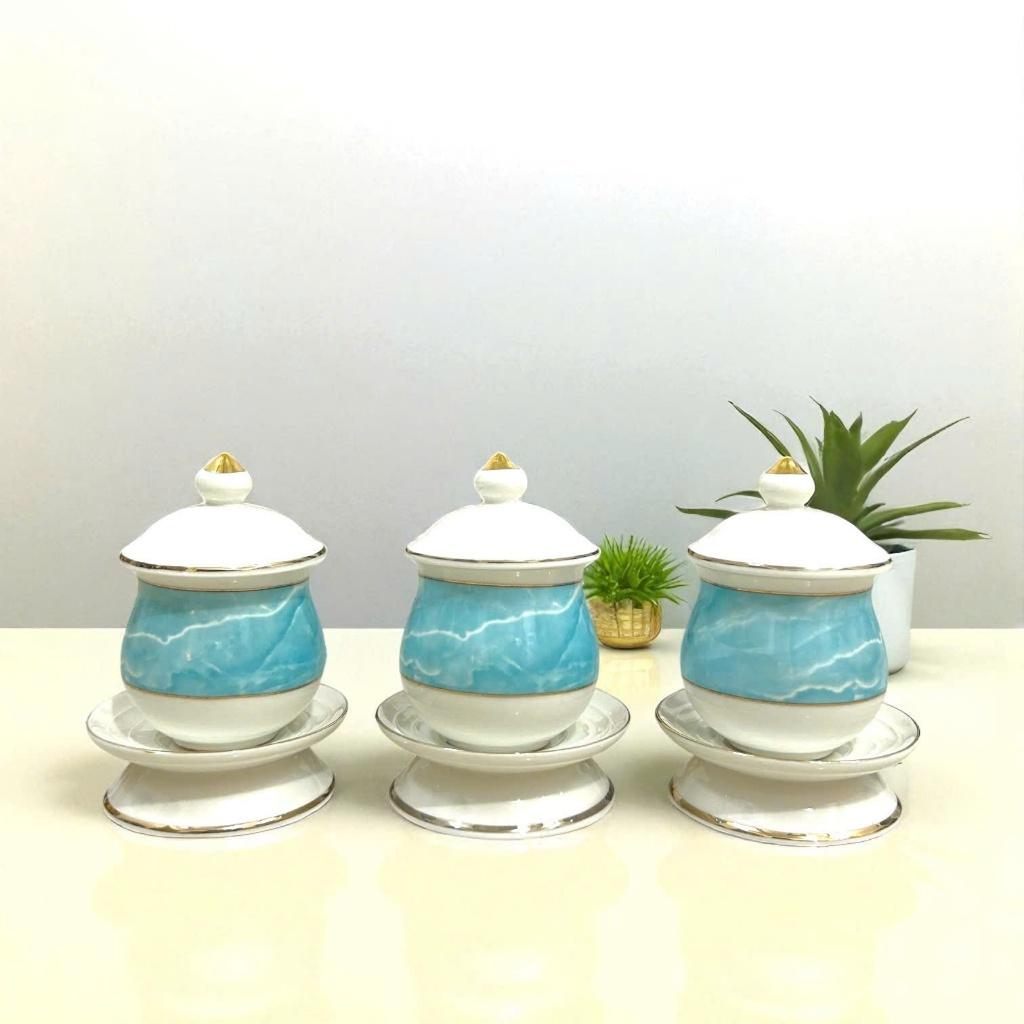 Bộ đồ thờ thần tài, đồ thờ gia tiên RỒNG VIỆT, Bộ đồ sứ men đá xanh cao cấp, sang trọng