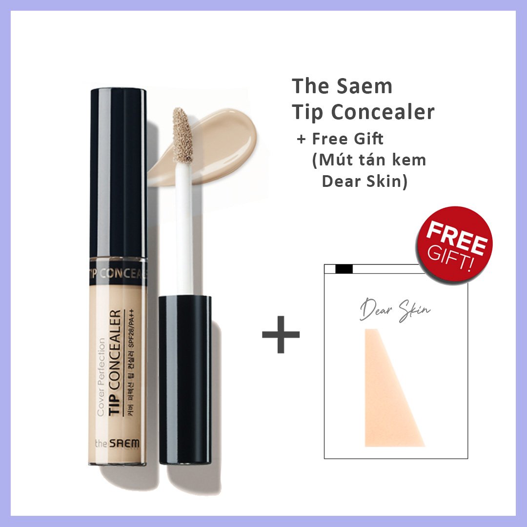 Che Khuyết Điểm The Saem Cover Perfection Tip Concealer + Tặng 1 Mút Tán Kem Nền Thương Hiệu Dear Skin