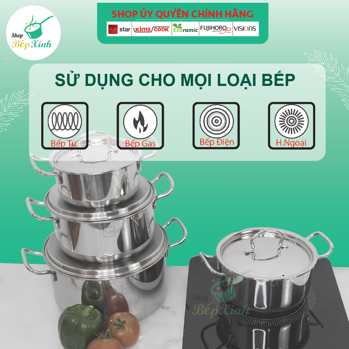 Nồi inox 3 đáy sandwich  FiveStar Standard nắp inox ( 16cm/18cm/ 20cm/24cm ),tặng 1 muỗng canh, dùng được mọi bếp