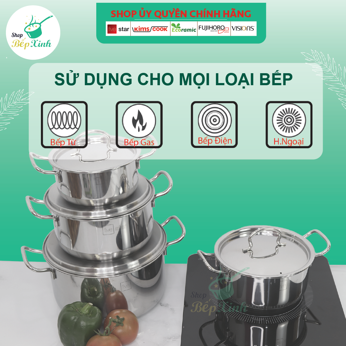 Nồi inox bếp từ 3 đáy Fivestar Nắp Inox - Tặng 1 Muỗng Canh Inox