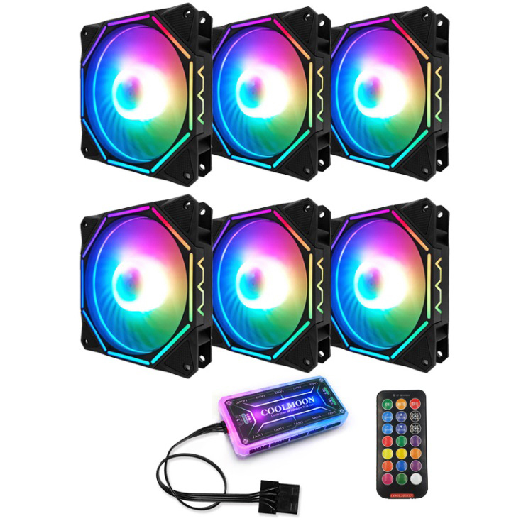 Combo 6 Quạt + Hub khiển Coolmoon RGB V10 - Hàng nhập khẩu