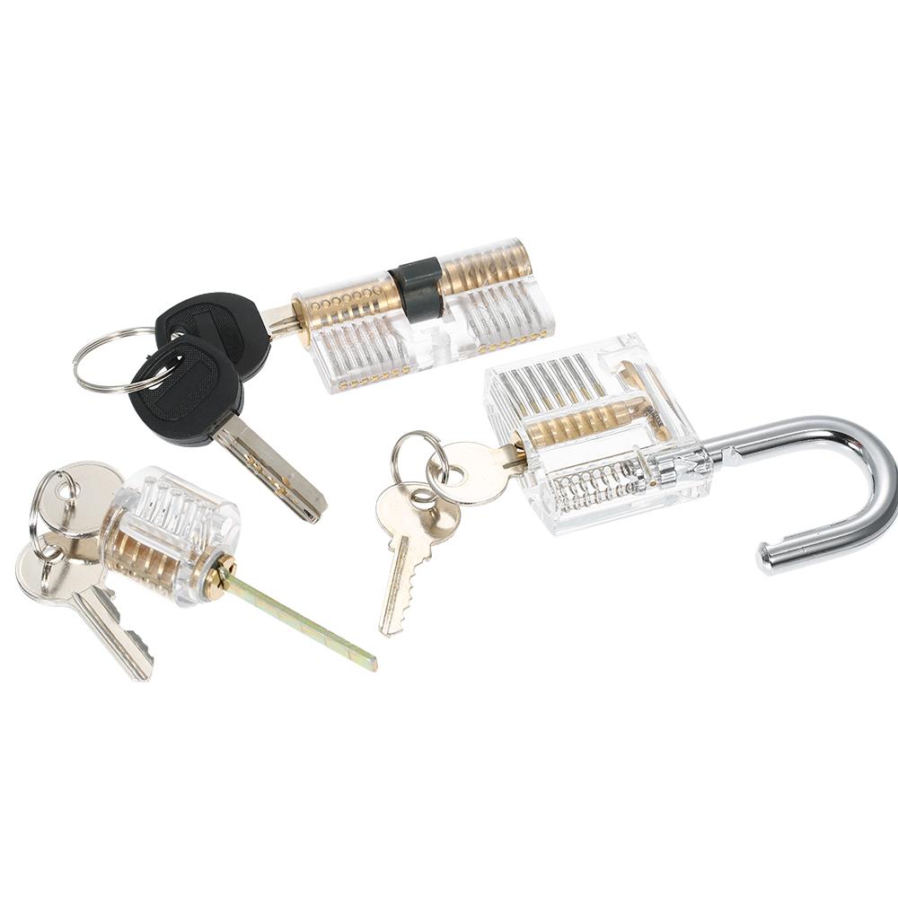 Bộ 15 công cụ mở ổ khóa với 3 ổ khóa trong suốt cho người mới thực hành