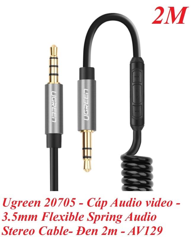 Ugreen UG20705AV129TK 2M màu Đen Cáp âm thanh 2 đầu 3.5mm dương dây xoắn - HÀNG CHÍNH HÃNG