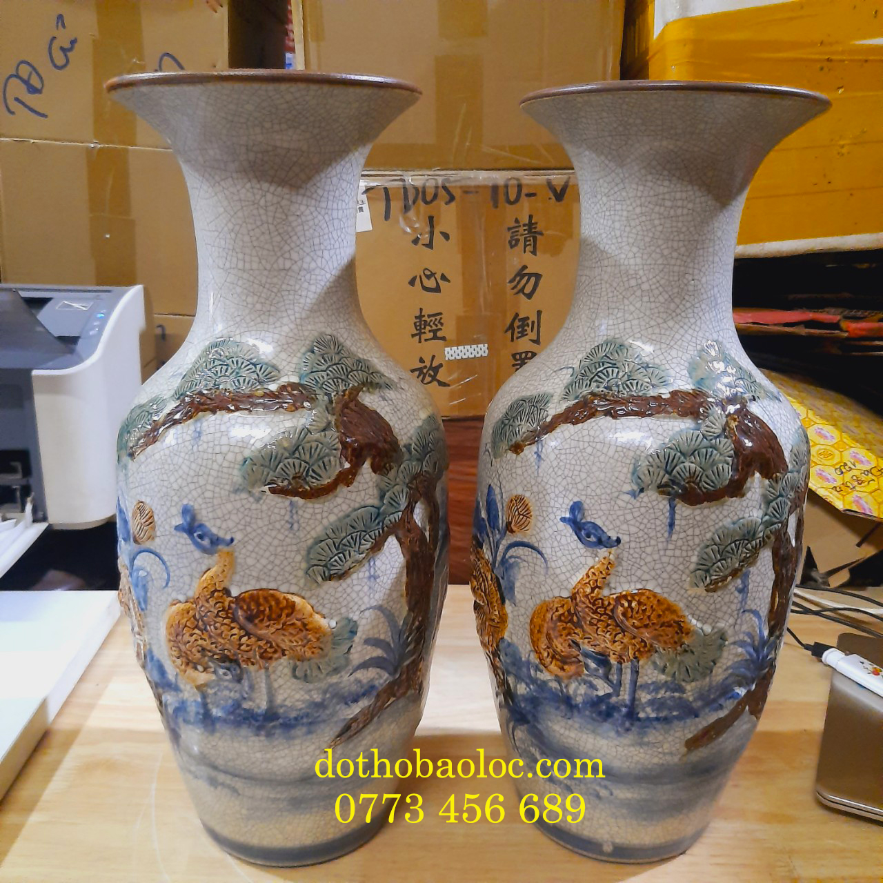 Lục bình men rạn giả cổ gốm Bát Tràng cao 46cm