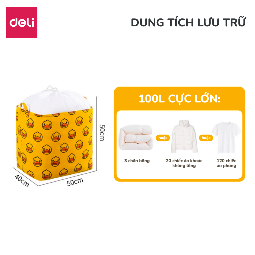 Túi Đựng Quần Áo Chăn Màn Vải Không Dệt Chống Thấm Nước Deli, Giỏ Đựng Quần áo Đa Năng Có Thể Gấp Gọn