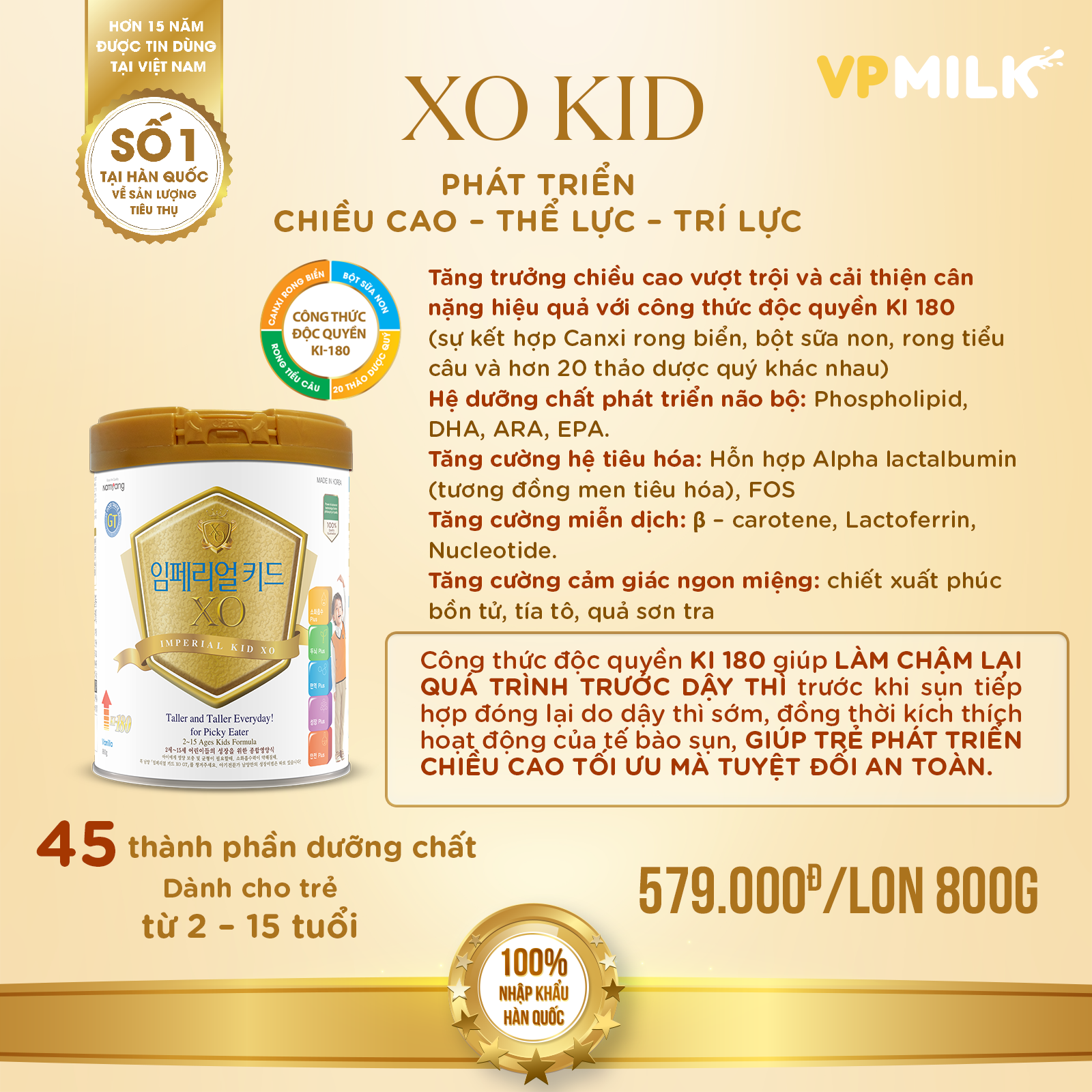 Sữa Bột Namyang Imperial Kid XO GT 800g