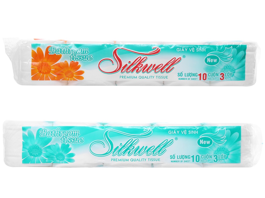 Giấy vệ sinh Silkwell Xanh ngọc 10 cuộn 3 lớp có lõi