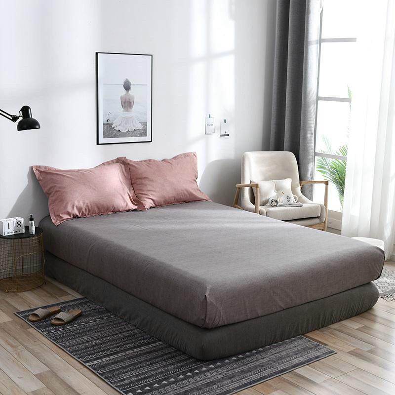 Bộ chăn ga Coton Poly xước hồng ga ghi mẫu mới - Hàng nhập khẩu
