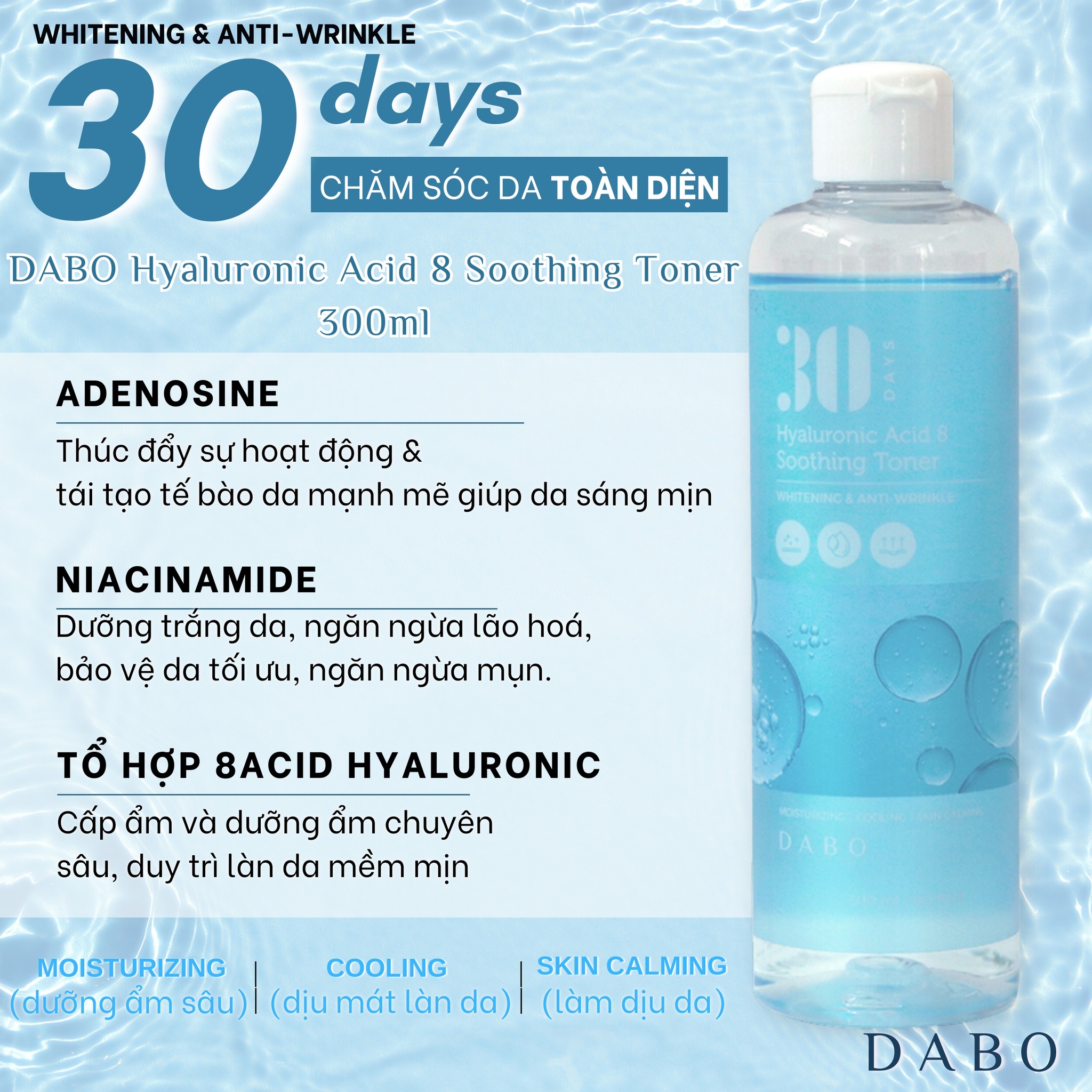 Nước hoa hồng Hyaluronic dưỡng trắng da chống nhăn siêu cấp ẩm - DABO Hyaluronic Acid 8 Soothing Toner 300ml