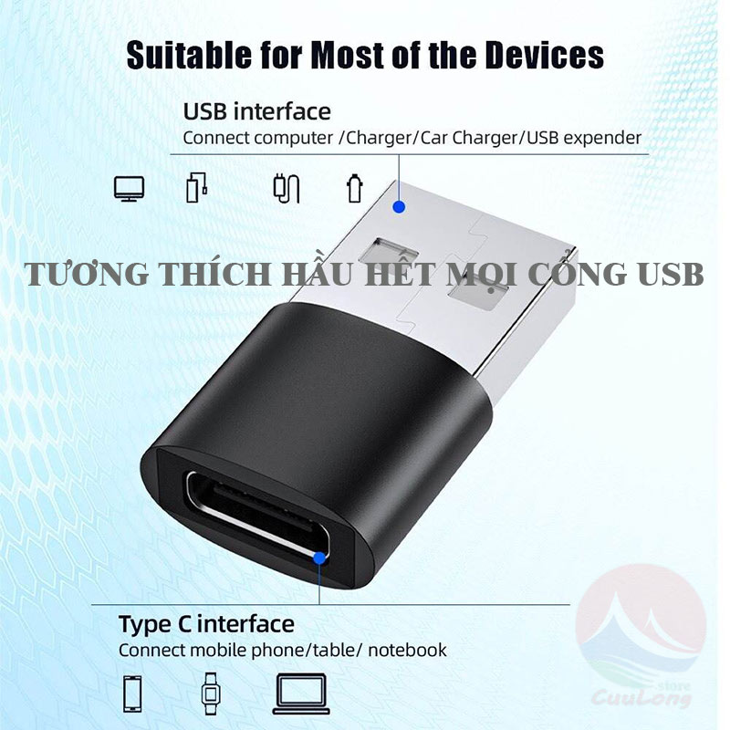 OTG Type-C USB 3.0, Truyền Dữ Liệu Data Nhanh Ổn Định, Vỏ Nhôm Kim Loại Chắc Chắn, Nhỏ Gọn Cắm Là Chạy, bộ chuyển đổi type c sang USB-A, đầu chuyển Type C sang USB cáp otg type C