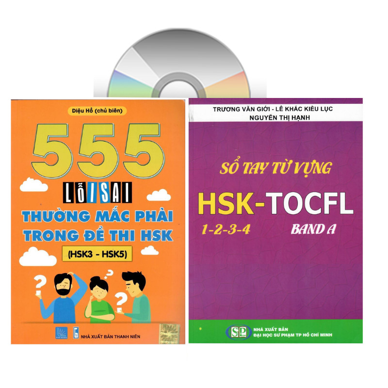 Sách-Combo 2 sách Sổ tay từ vựng HSK1-2-3-4 và TOCFL band A + 555 Lỗi sai thường mắc phải trong đề thi HSK+ DVD tài liệu