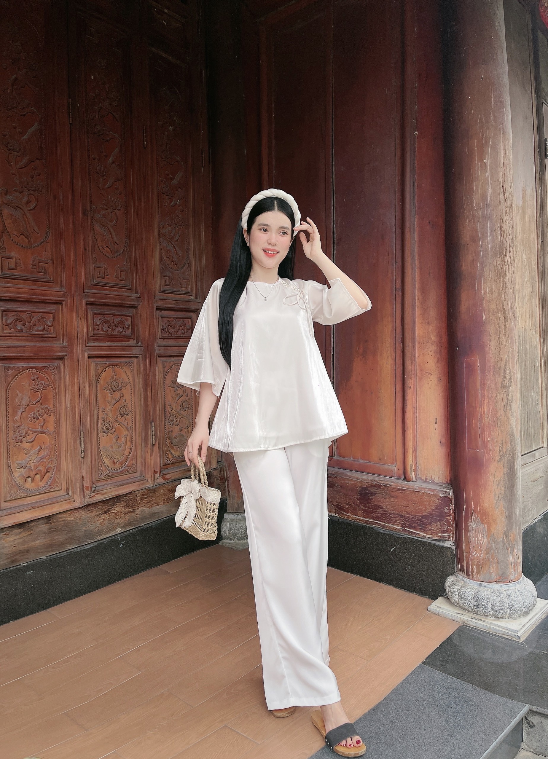 Đồ Lam Đi Chùa #Bộ Oganza Nhật Cao Cấp# Quần Áo Nữ Cao Cấp
