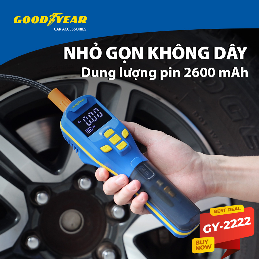 Máy Bơm Lốp Xe GOODYEAR GY-2222 Cầm Tay Nhỏ Gọn Không Dây Tích Điện - Nhập Khẩu Chính Hãng