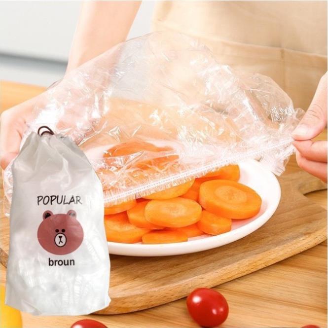 Gói 100c Màng Bọc Thực Phẩm Có Chun Co Dãn Tái Sử Dụng Kèm Túi Gấu