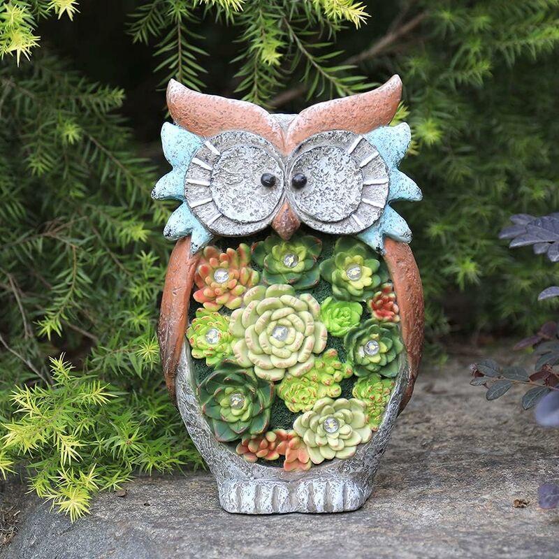 Đèn năng lượng mặt trời Resin Solar Resin Owls Đèn động vật tượng bên ngoài Đèn Owls Trang trí cho lối vào vườn 27 15cm màu nâu xám 1pc