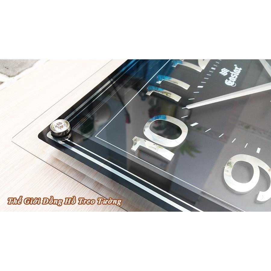 Đồng hồ Treo tường EASTAR KIM TRÔI Chữ Nhật Mặt Đen – Mặt Kính 3D – Bộ Số Nổi Ánh Kim Bạc – Tặng Pin Maxell