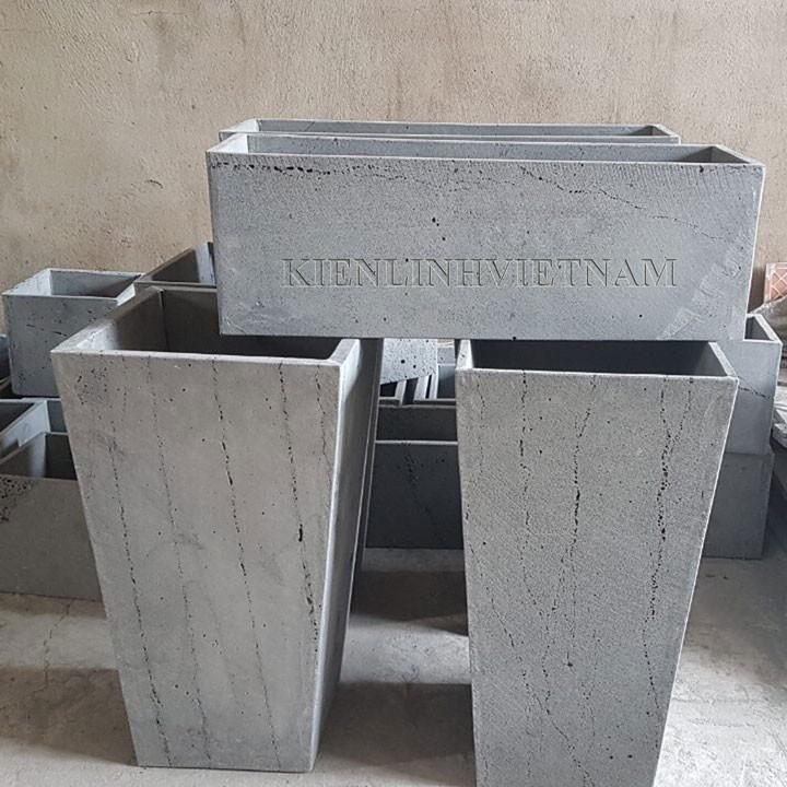 Chậu trồng cây đá ong xám hình thang 30x60cm để sân thượng, ban công