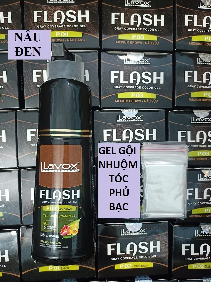 (Nâu Đen) Dầu Gội Nhuộm Tóc Phủ Bạc Thảo Dược LAVOX FLASH 200ml - P02