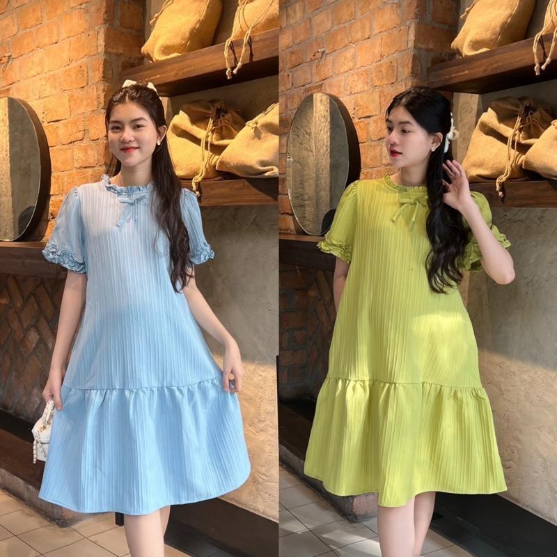 Đầm Bầu Phom Đuôi Cá Cổ Bèo Phối Tay Bèo Chất Xốp Hàn Nhẹ Nhàng Diện Đi Làm, Đi Chơi Xinh - Đen