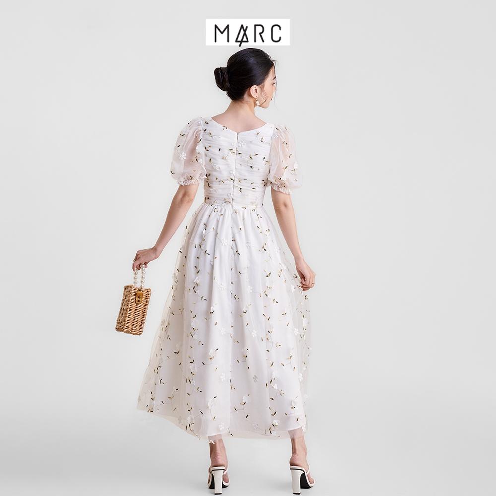 Đầm maxi nữ MARC FASHION hoa đính thêu nhún trước