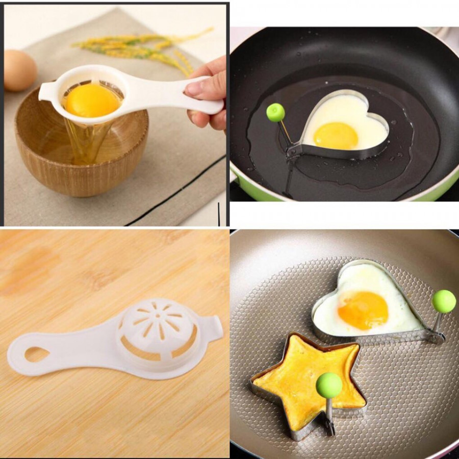 Combo 2 khuôn rán trứng và 2 muỗng lọc trứng