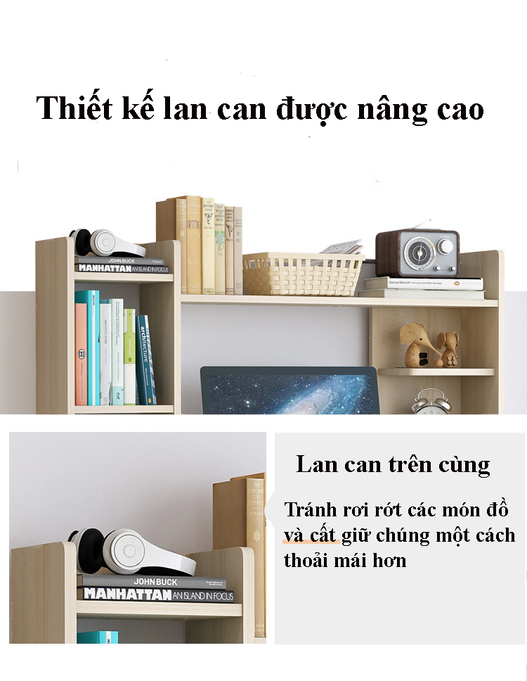 Bàn học tập làm việc lắp ghép kèm giá để sách tiện lợi, bàn máy tính gỗ MDF dễ lau chùi có hộc tủ lưu trữ đồ