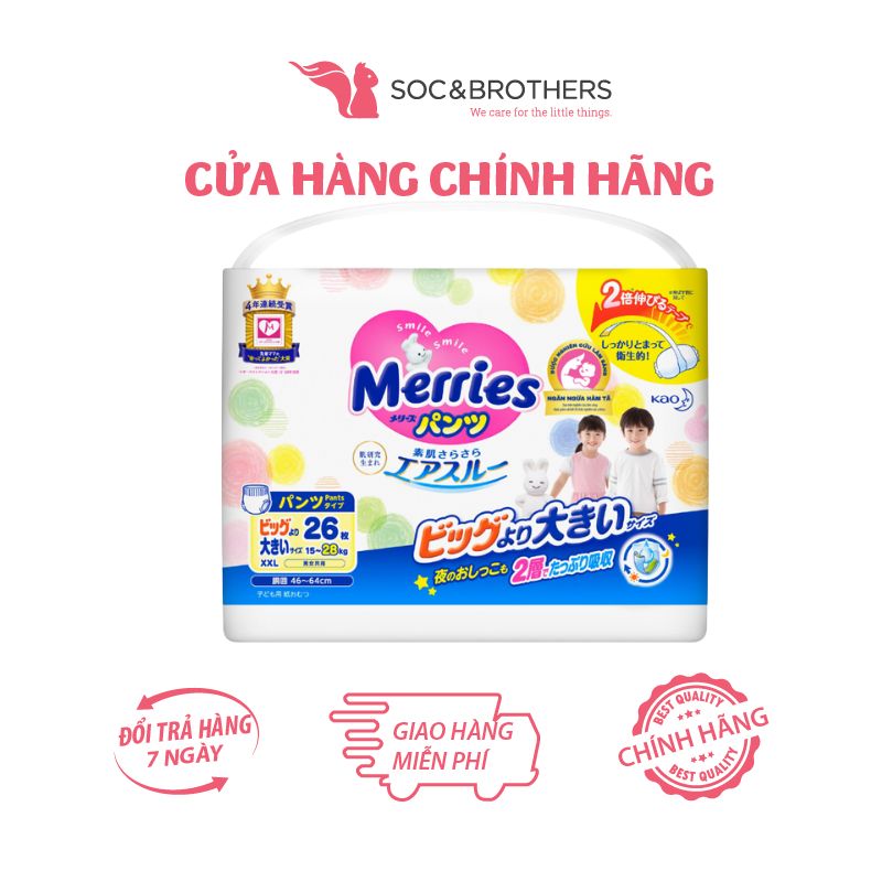 Bỉm quần Merries cộng miếng chính hãng XXL 26 + 2