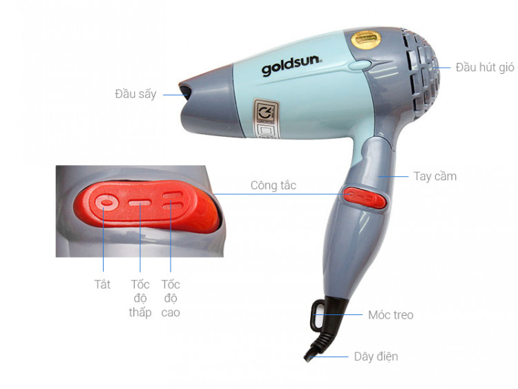 Thông số kỹ thuật Máy sấy tóc Goldsun HD GXD851 Xanh