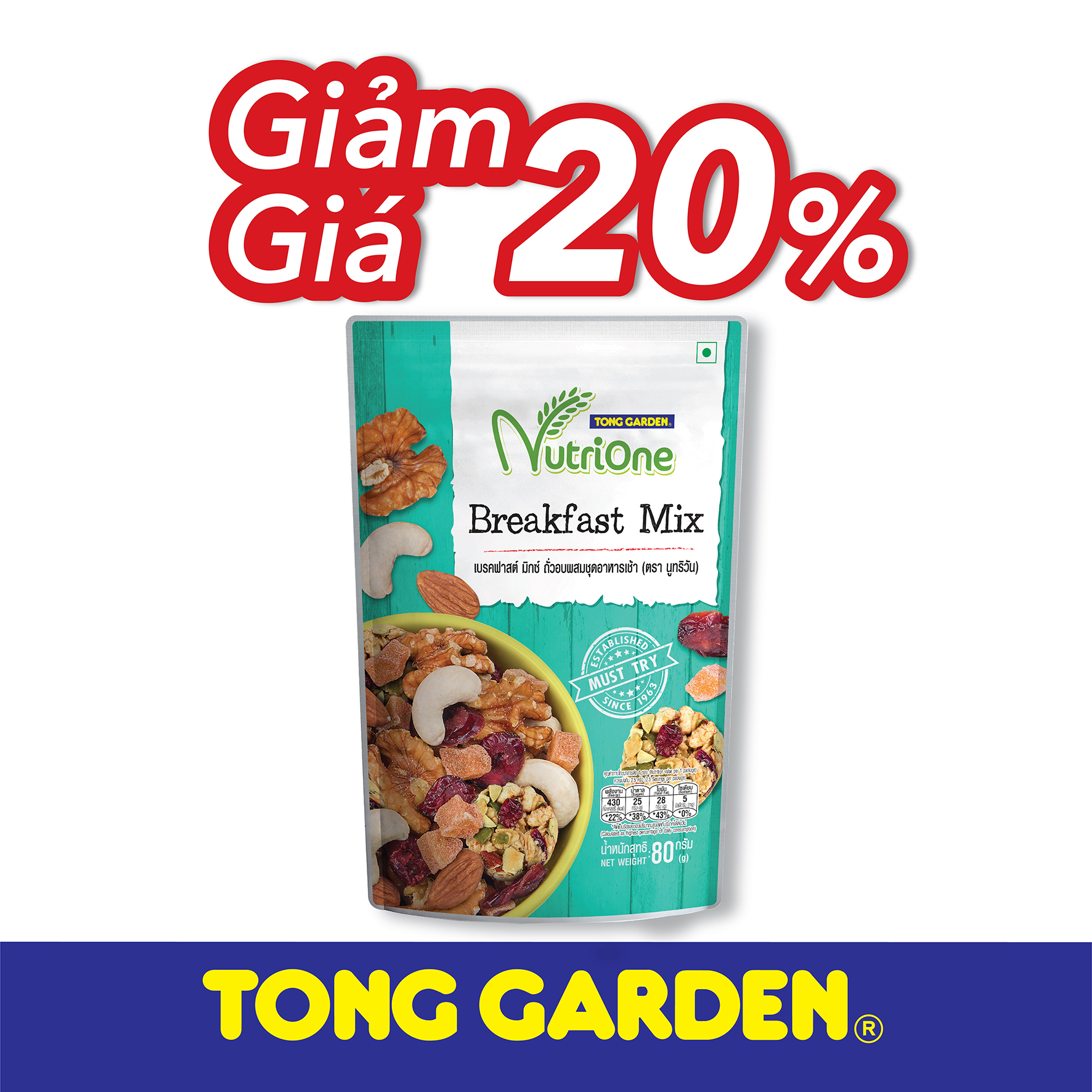 HỖN HỢP HẠT VÀ TRÁI CÂY SẤY DÙNG CHO BỮA SÁNG TONG GARDEN 80G