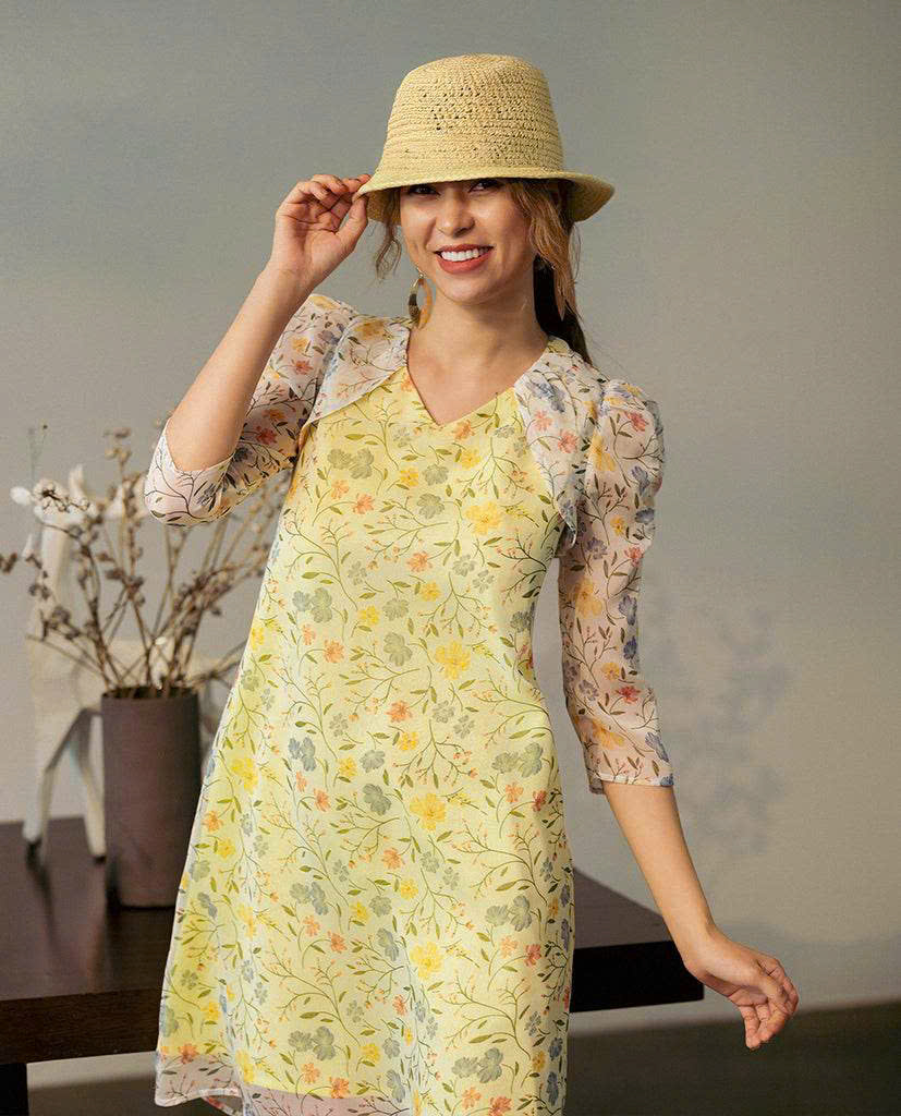 Đầm Suông Chifon Hoa Vàng Soleil thời trang thiết kế Hity Dre170
