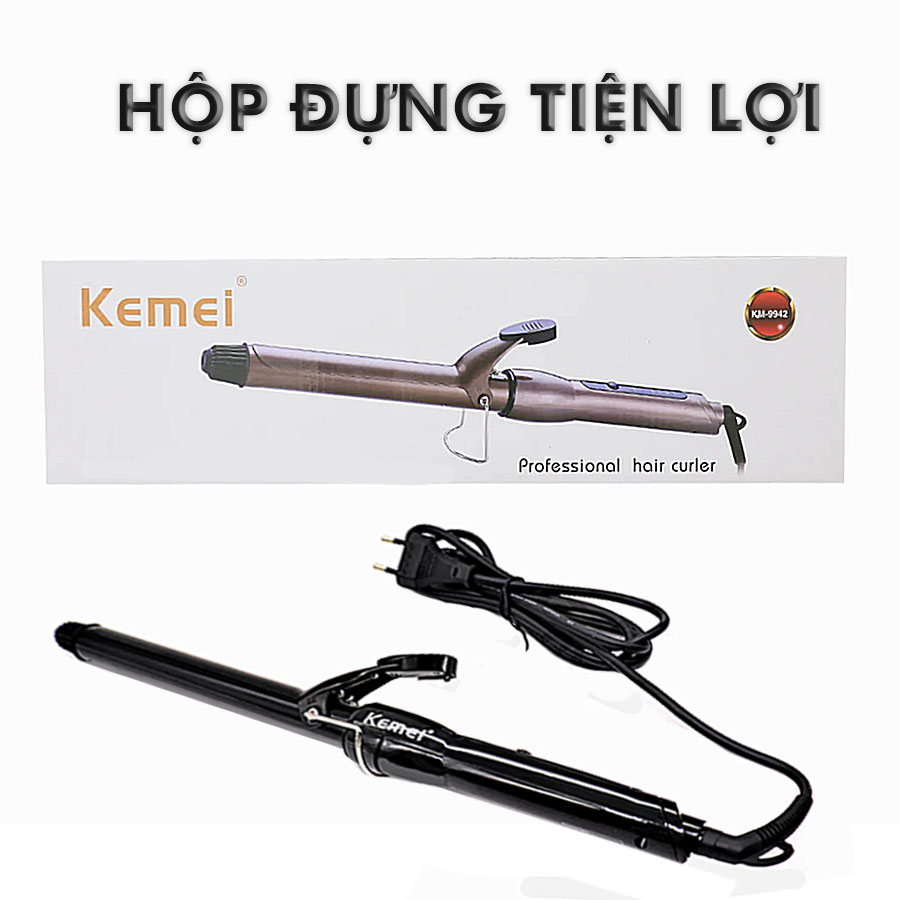 Máy uốn tóc Kemei KM-9942 điều chỉnh 4 mức nhiệt độ chuyên nghiệp dây điện xoay 360 độ thuận tiện uốn xoăn, uốn lọn tạo nhiều kiểu phù hợp với mới loại tóc