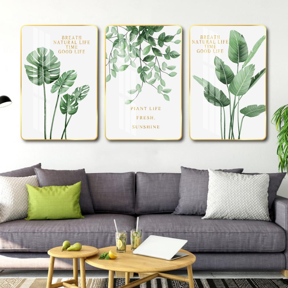 Tranh treo tường tráng gương lá xanh decor trang trí phòng ngủ, phòng khách, cầu thang có khung cao cấp cỡ đại tặng đinh