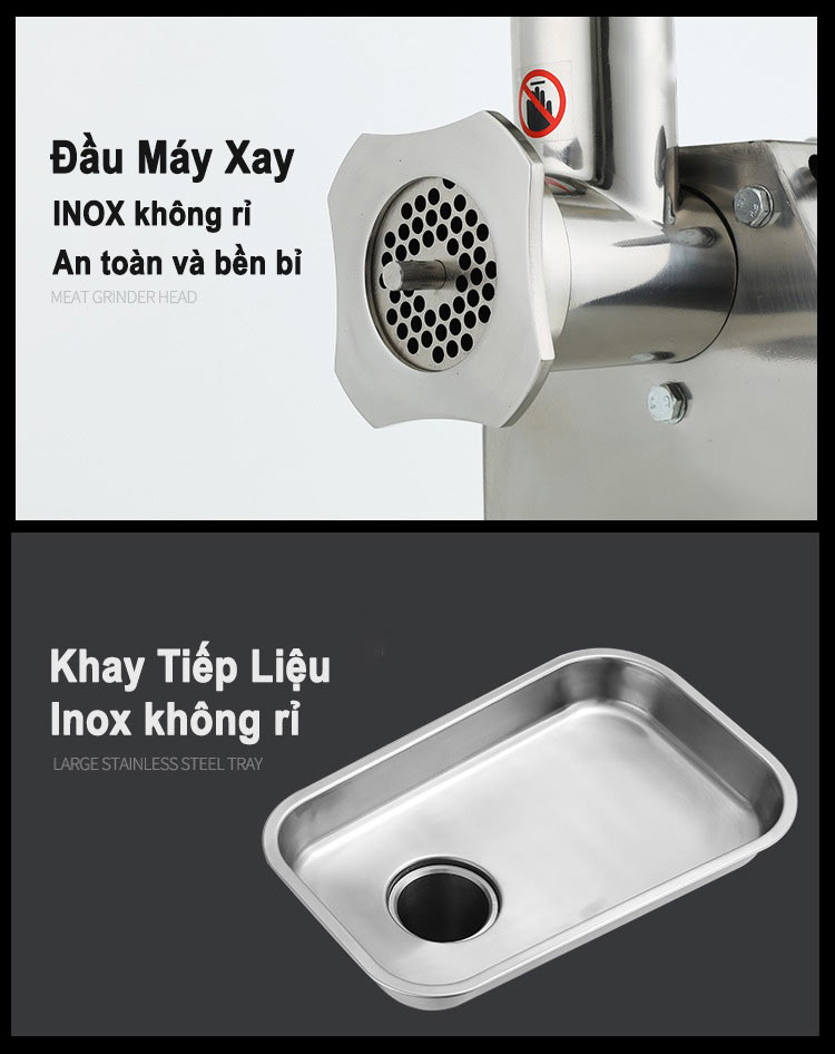 Máy xay thịt công nghiệp thương mại SXC-12 phiên bản Inox không rỉ toàn bộ, động cơ lõi đồng 100%