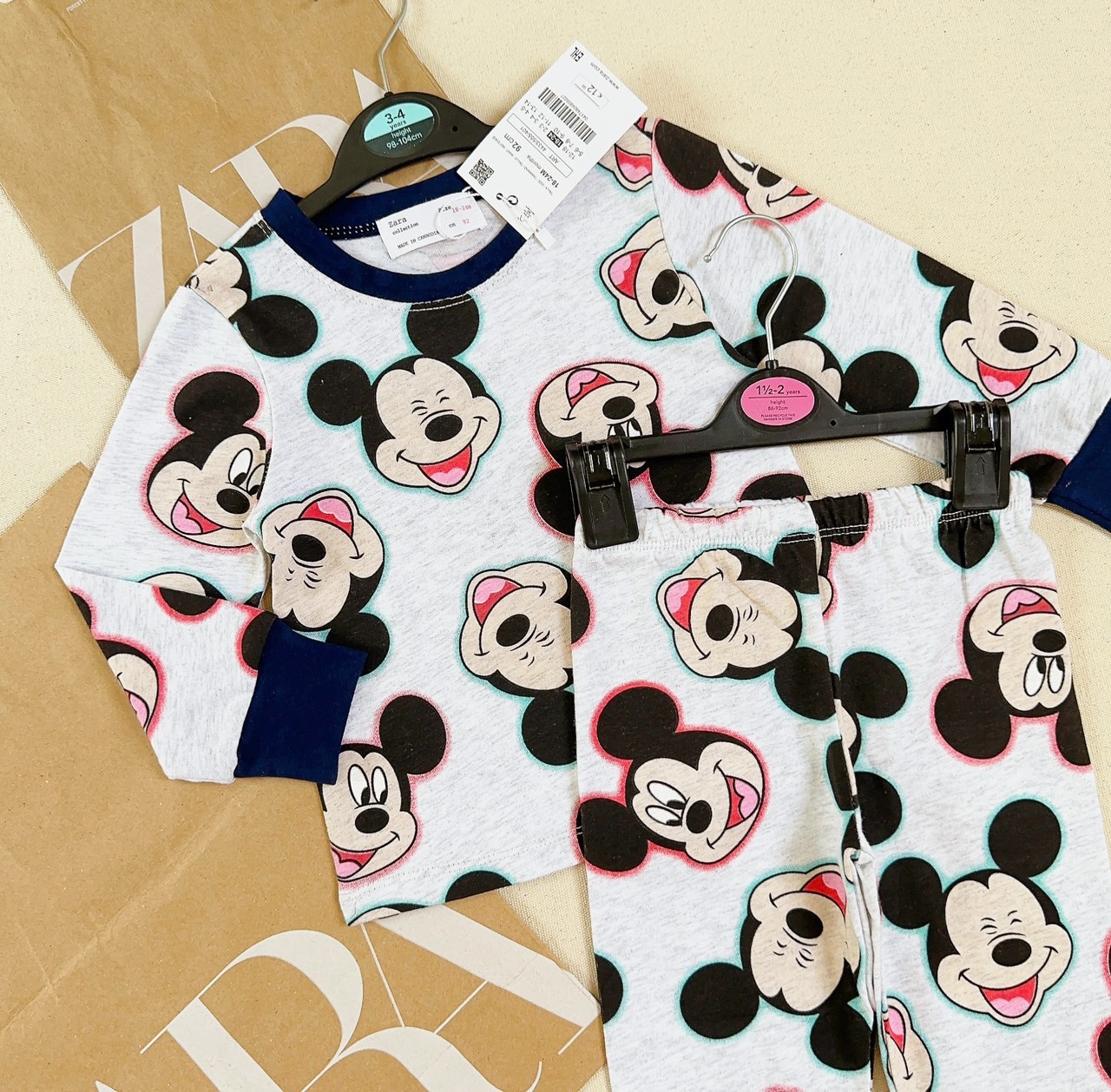 Set 2 bộ cotton dài tay bé trai Mickey 10-20kg