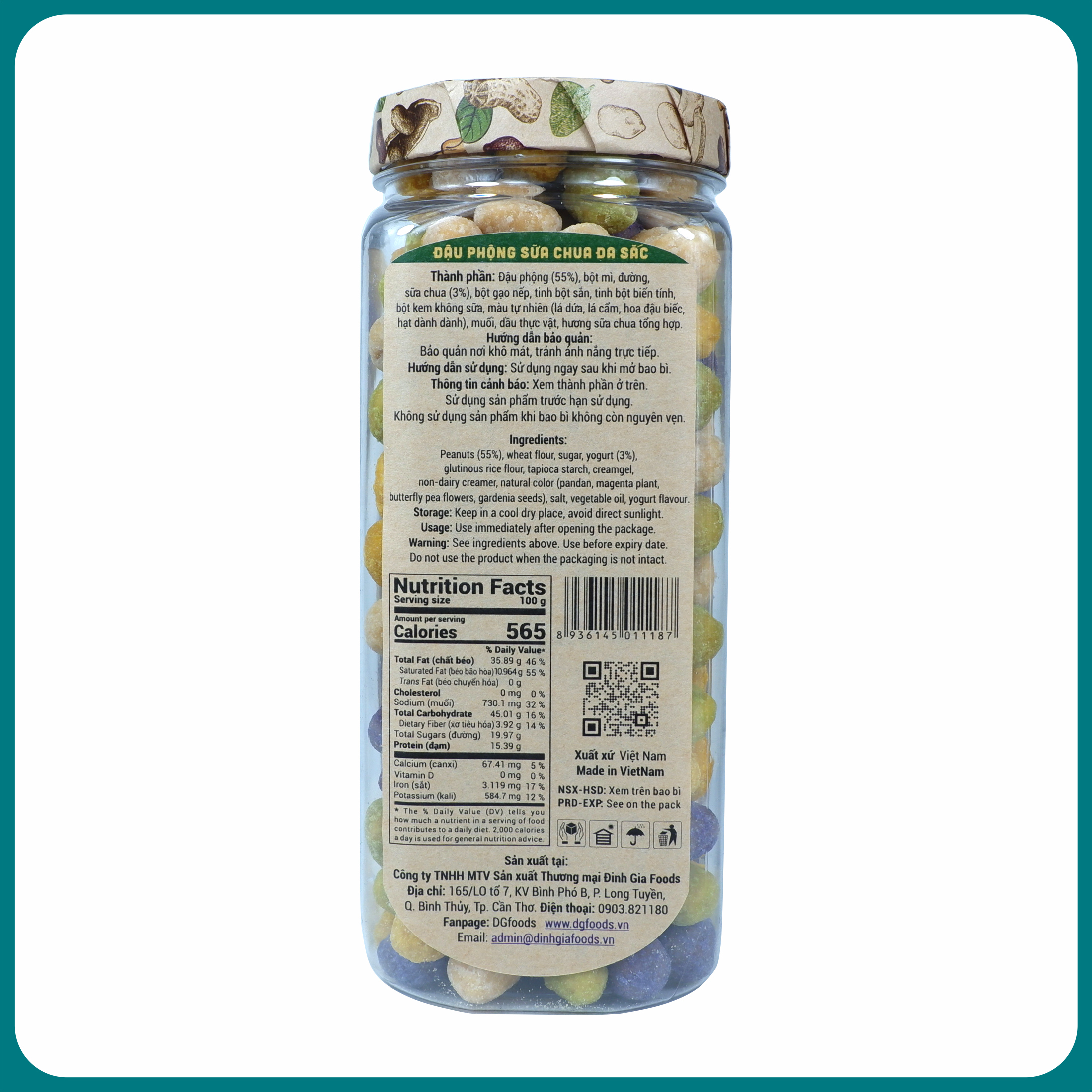 Đậu phộng sữa chua 260g DGfoods/Natural multi-colored yogurt coated peanuts/ăn chay/Đặc sản Cần Thơ,HVNCLC/HACCP/HALAL