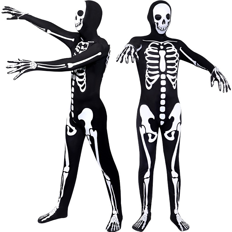 Bộ quần áo liền jumpsuit Người xương đáng sợ Skeleton cho trẻ em và người lớn hóa trang Halloween