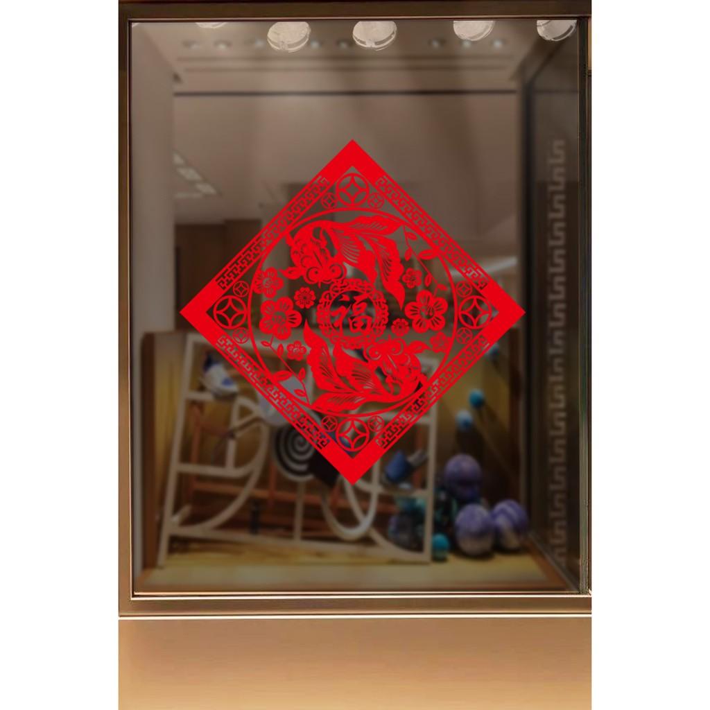 Decal trang trí Tết - Bảng Vuông cá 3 Đuôi ánh vàng - đỏ cao cấp