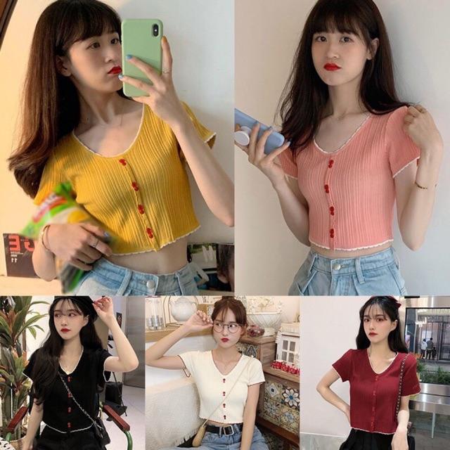 Áo Len Tăm Dệt Kim Tay Ngắn  Áo croptop kiểu ngắn tay phong cách ulzzang Hàn Quốc C36 - Maoshop